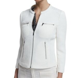 Joie Women’s Size M Porcelain White Jenika Waffle Knit Exposed Zipper Jacket